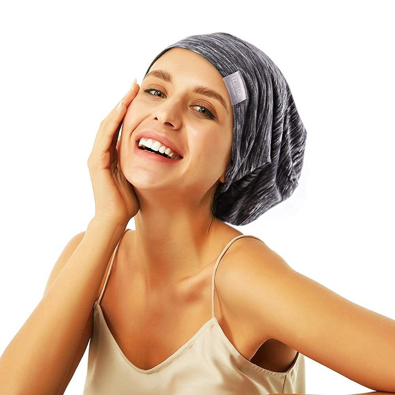 ELIHAIR Beanie Sleep Hats Bonnet for Night Sleeping Cap Silky Lined Satin Bonnet with Adjustable Elastic Band for Women Girls Curly Frizzy Hair Cover(Regular Grey Pale) - Image 2